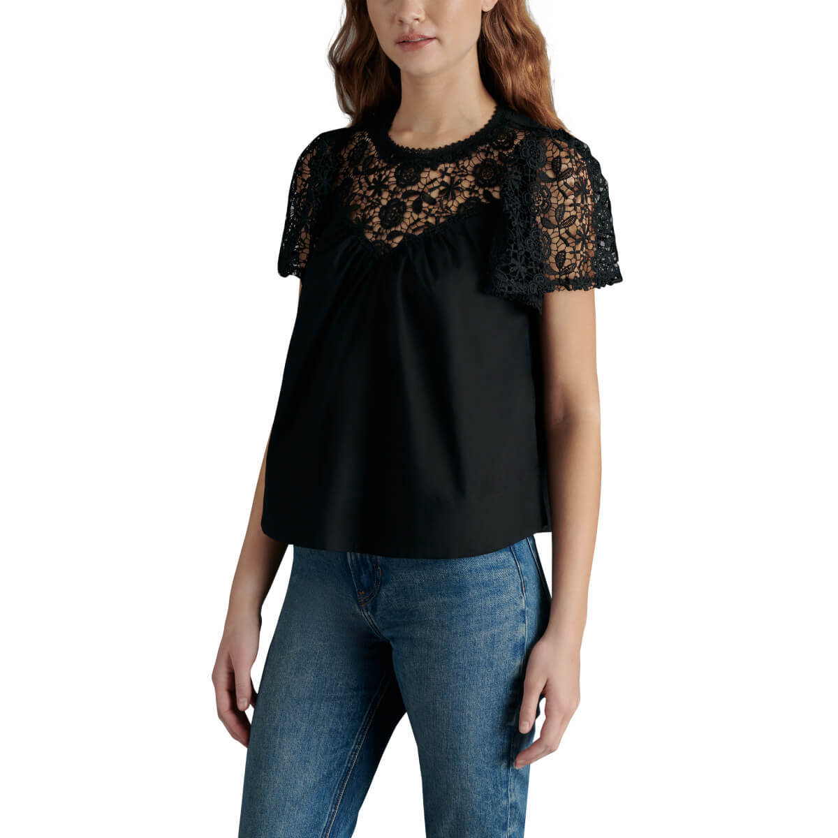 Steve Madden Fraisa Floral Lace Illusion Cotton Top
