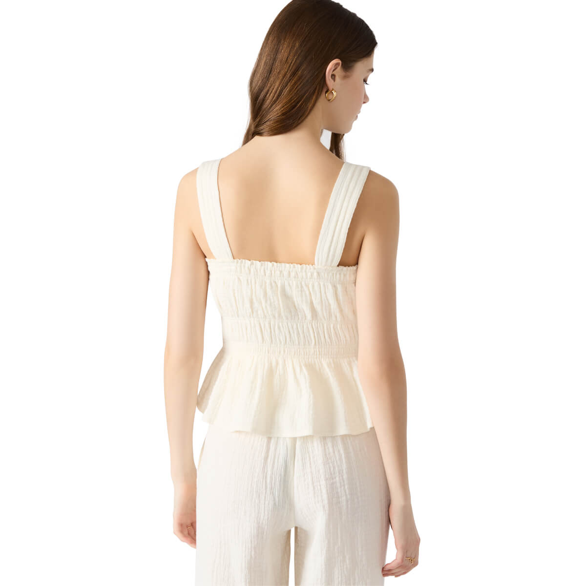 Steve Madden Gabrielle Shirred Peplum Tank ivory back | MILK MONEY milkmoney.co | cute tops for women. trendy tops for women. cute blouses for women. stylish tops for women. pretty womens tops.