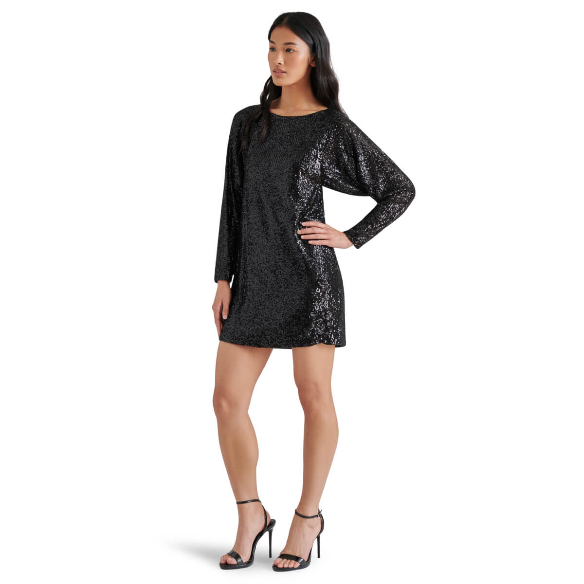 Steve Madden Ginger Sequin Mini Dress black front | MILK MONEY milkmoney.co | cute clothes for women. womens online clothing. trendy online clothing stores. womens casual clothing online. trendy clothes online. trendy women's clothing online. ladies online clothing stores. trendy women's clothing stores. cute female clothes.