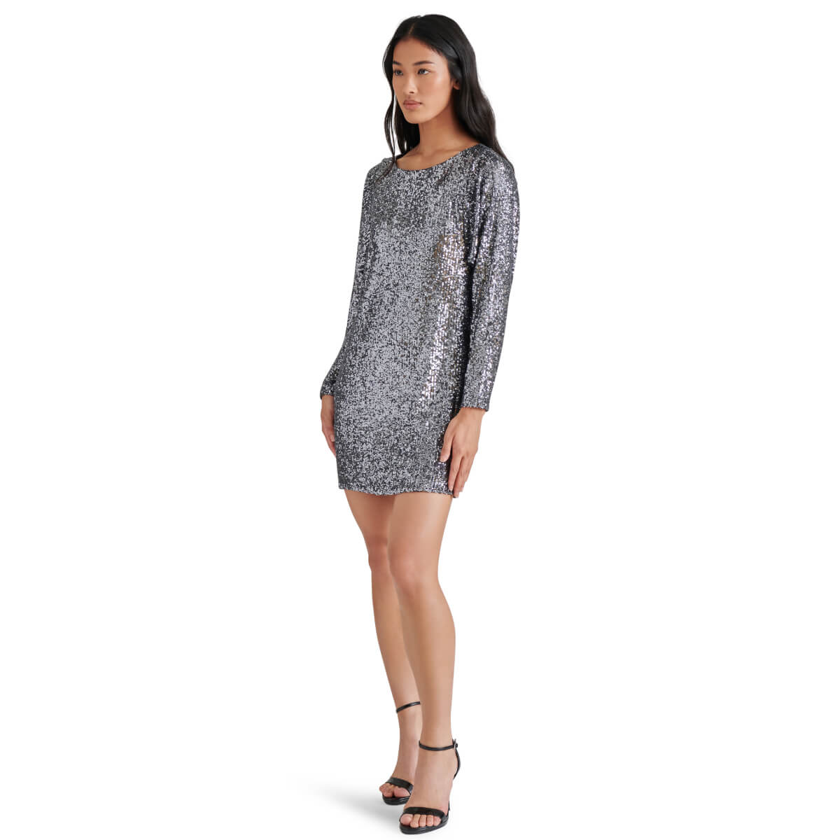 Steve Madden Ginger Sequin Mini Dress silver front | MILK MONEY milkmoney.co | cute clothes for women. womens online clothing. trendy online clothing stores. womens casual clothing online. trendy clothes online. trendy women's clothing online. ladies online clothing stores. trendy women's clothing stores. cute female clothes.