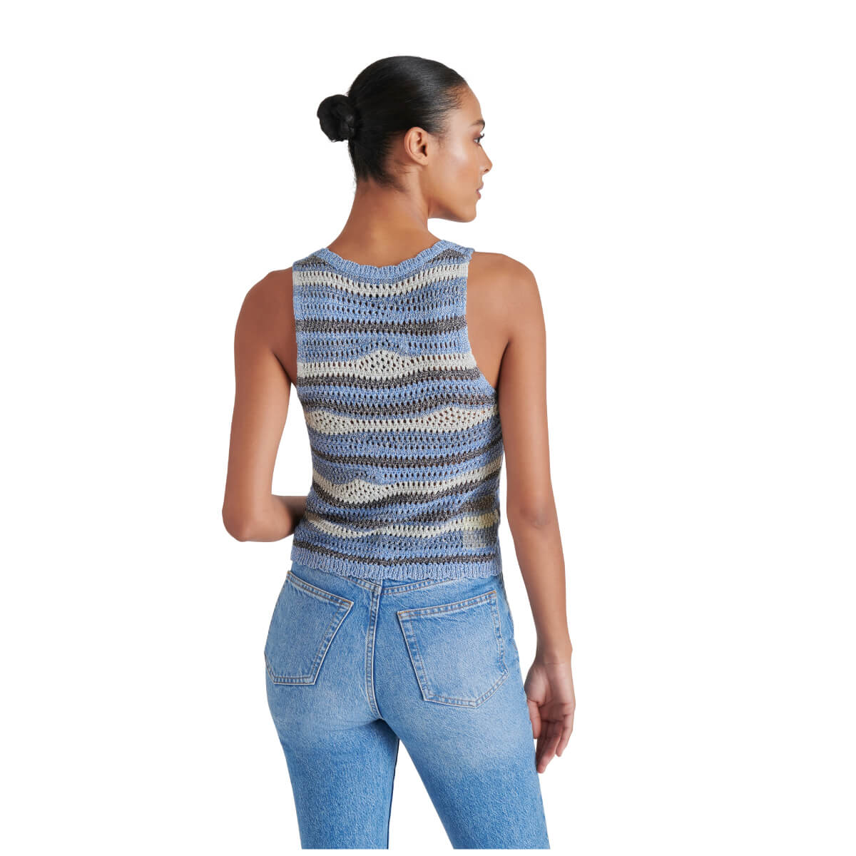 Steve Madden Hannah Metallic Open Stitch Sleeveless Sweater blue back | MILK MONEY milkmoney.co | cute tops for women. trendy tops for women. cute blouses for women. stylish tops for women. pretty womens tops.