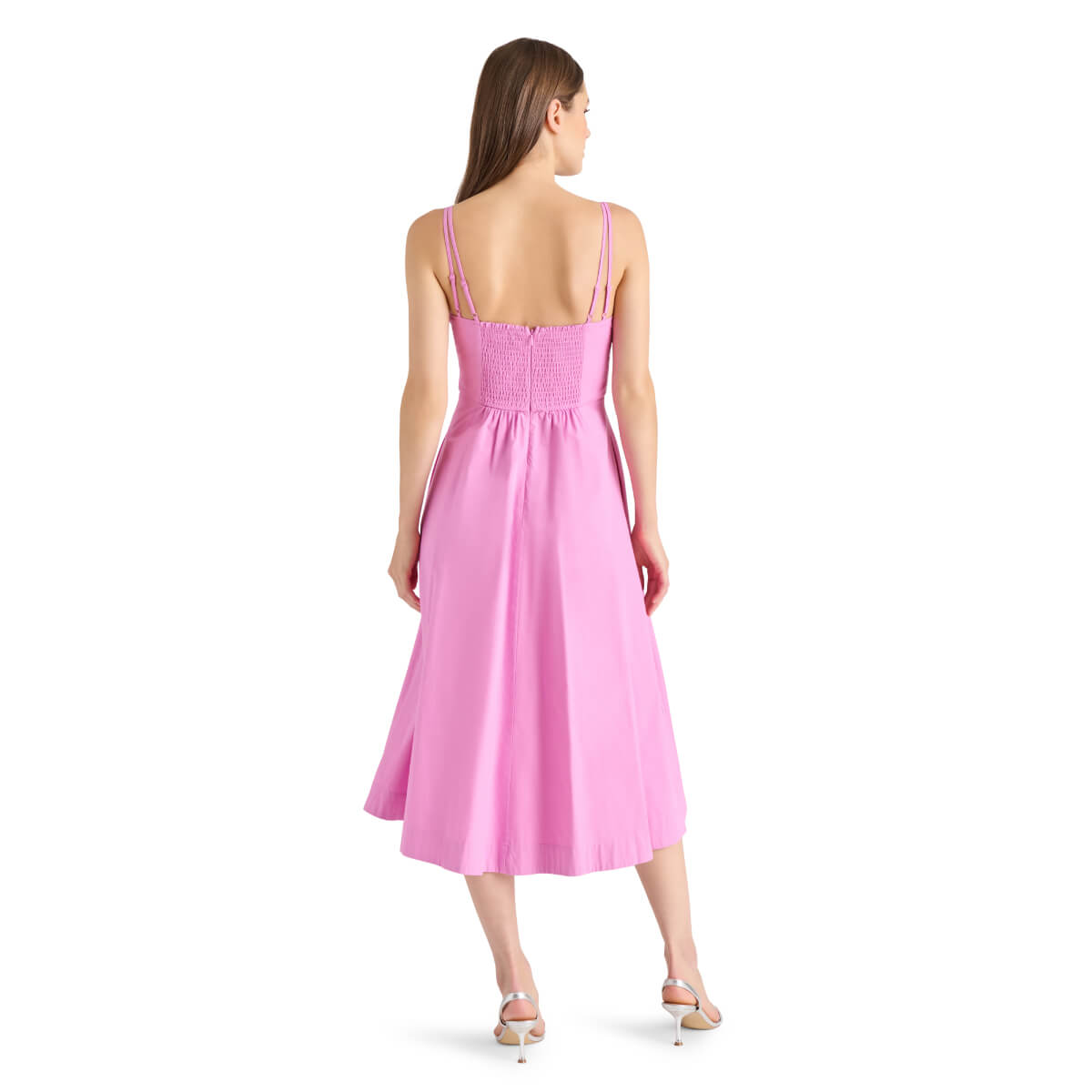 Steve Madden Harley Fit & Flare Midi Dress pink back | MILK MONEY milkmoney.co | cute clothes for women. womens online clothing. trendy online clothing stores. womens casual clothing online. trendy clothes online. trendy women's clothing online. ladies online clothing stores. trendy women's clothing stores. cute female clothes.