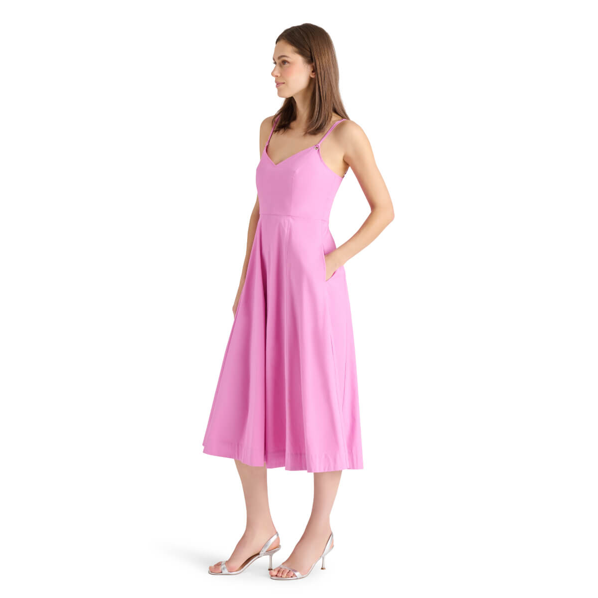Steve Madden Harley Fit & Flare Midi Dress pink front | MILK MONEY milkmoney.co | cute clothes for women. womens online clothing. trendy online clothing stores. womens casual clothing online. trendy clothes online. trendy women's clothing online. ladies online clothing stores. trendy women's clothing stores. cute female clothes.