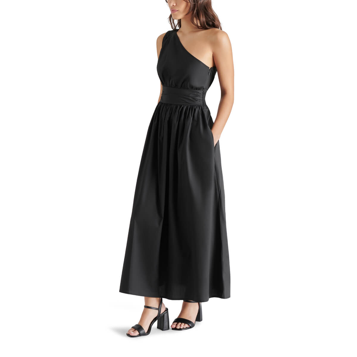 Steve Madden Heaven Asymmetric A-Line Dress black side | MILK MONEY milkmoney.co | cute clothes for women. womens online clothing. trendy online clothing stores. womens casual clothing online. trendy clothes online. trendy women's clothing online. ladies online clothing stores. trendy women's clothing stores. cute female clothes.