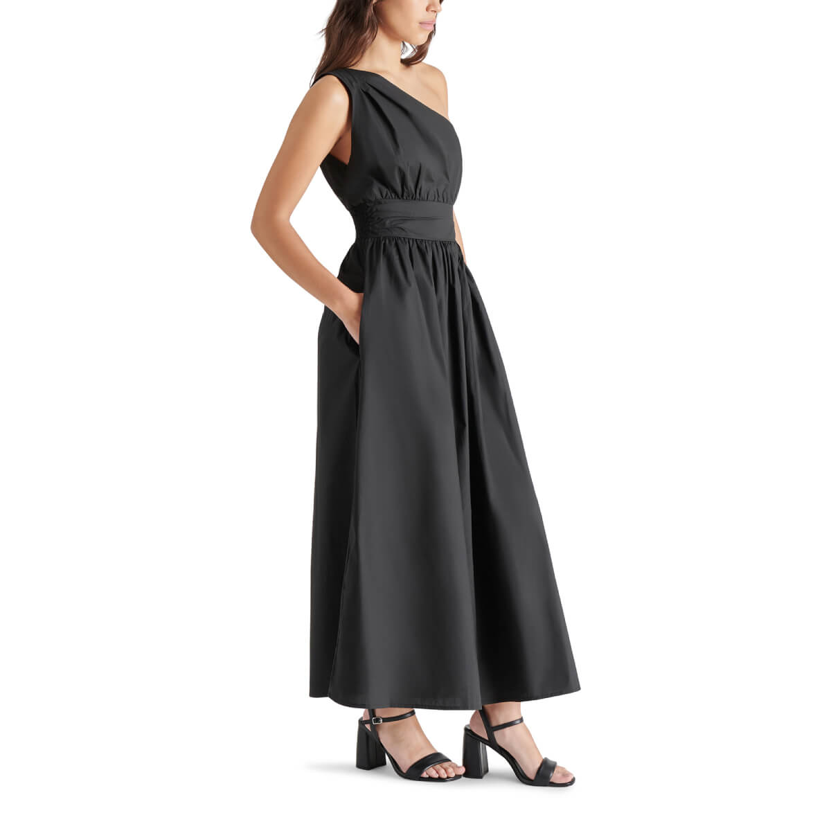 Steve Madden Heaven Asymmetric A-Line Dress black side | MILK MONEY milkmoney.co | cute clothes for women. womens online clothing. trendy online clothing stores. womens casual clothing online. trendy clothes online. trendy women's clothing online. ladies online clothing stores. trendy women's clothing stores. cute female clothes.