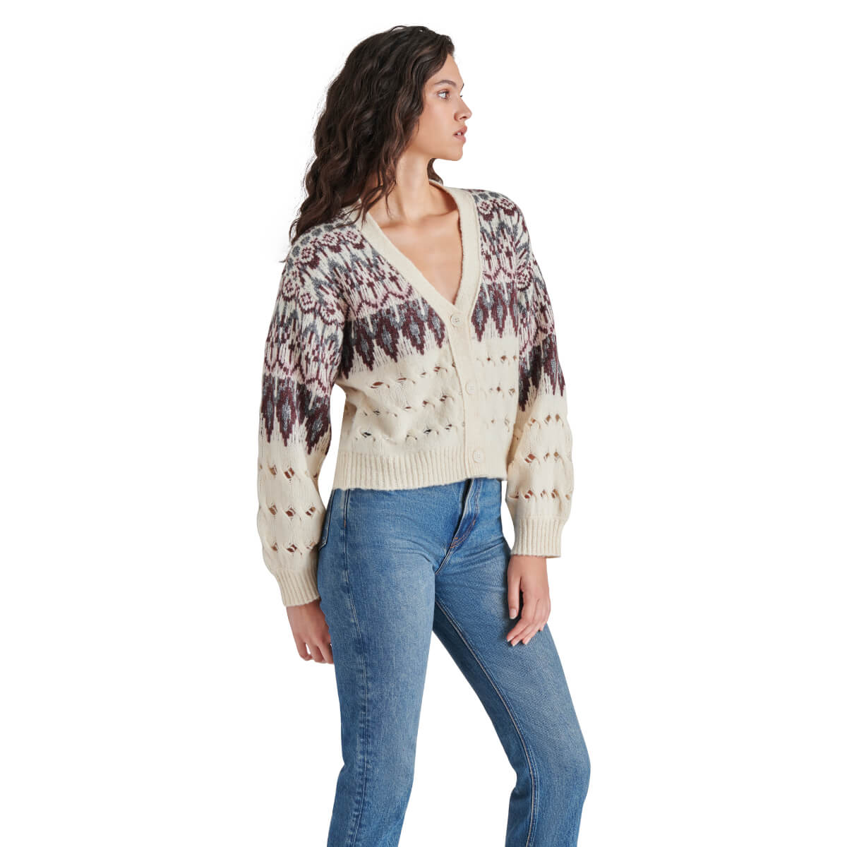 Steve Madden Irisa Fair Isle Cardigan ivory side | MILK MONEY milkmoney.co | cute tops for women. trendy tops for women. cute blouses for women. stylish tops for women. pretty womens tops.