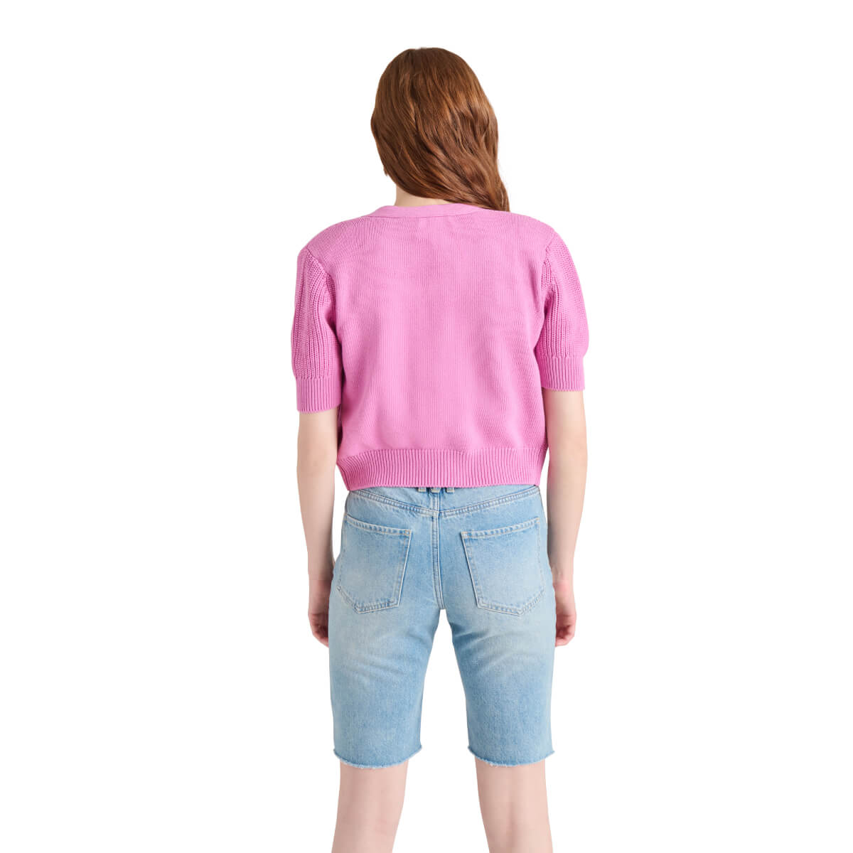 Steve Madden Janae Short Sleeve Cardigan pink back | MILK MONEY milkmoney.co | cute tops for women. trendy tops for women. cute blouses for women. stylish tops for women. pretty womens tops.
