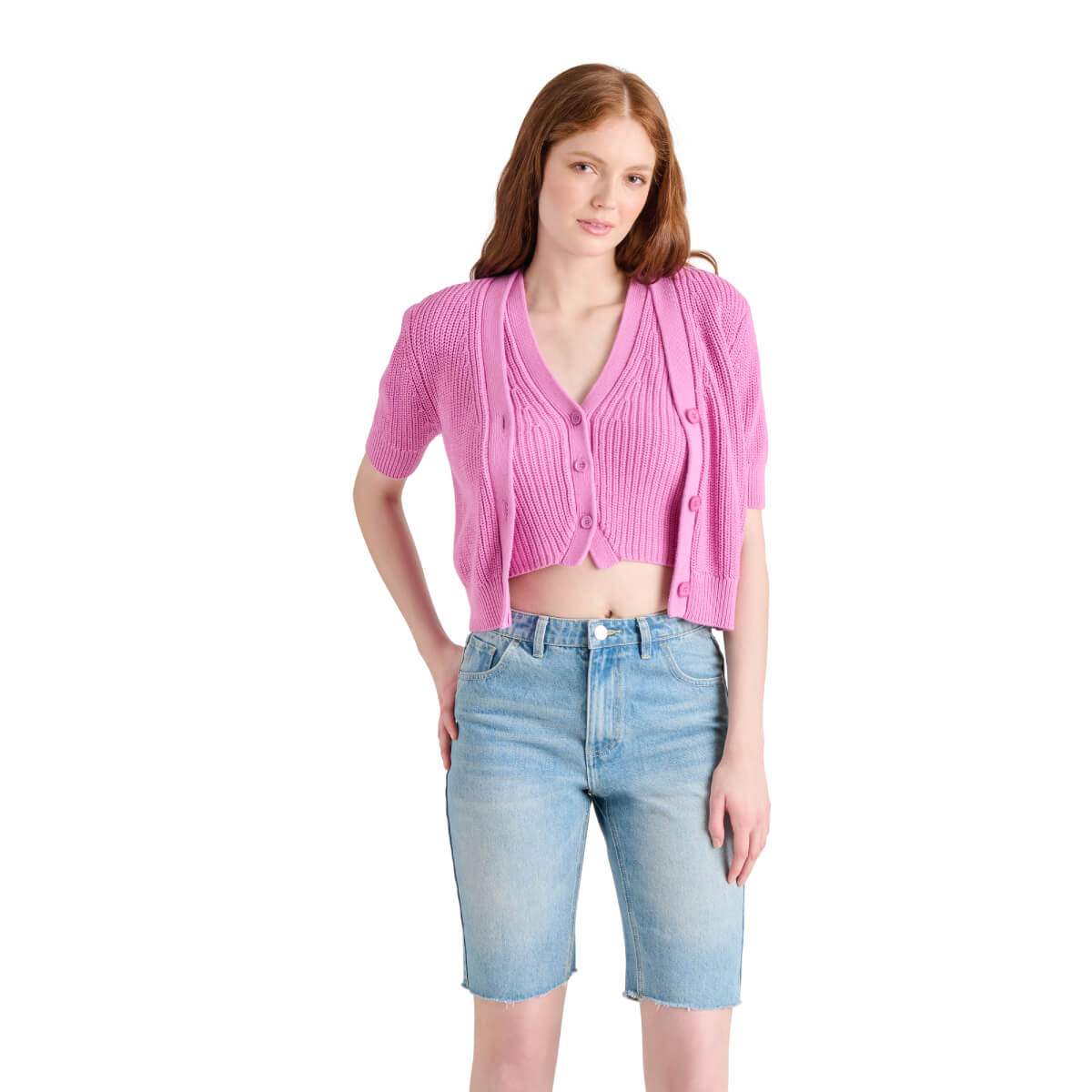 Steve Madden Janae Short Sleeve Cardigan pink front | MILK MONEY milkmoney.co | cute tops for women. trendy tops for women. cute blouses for women. stylish tops for women. pretty womens tops.