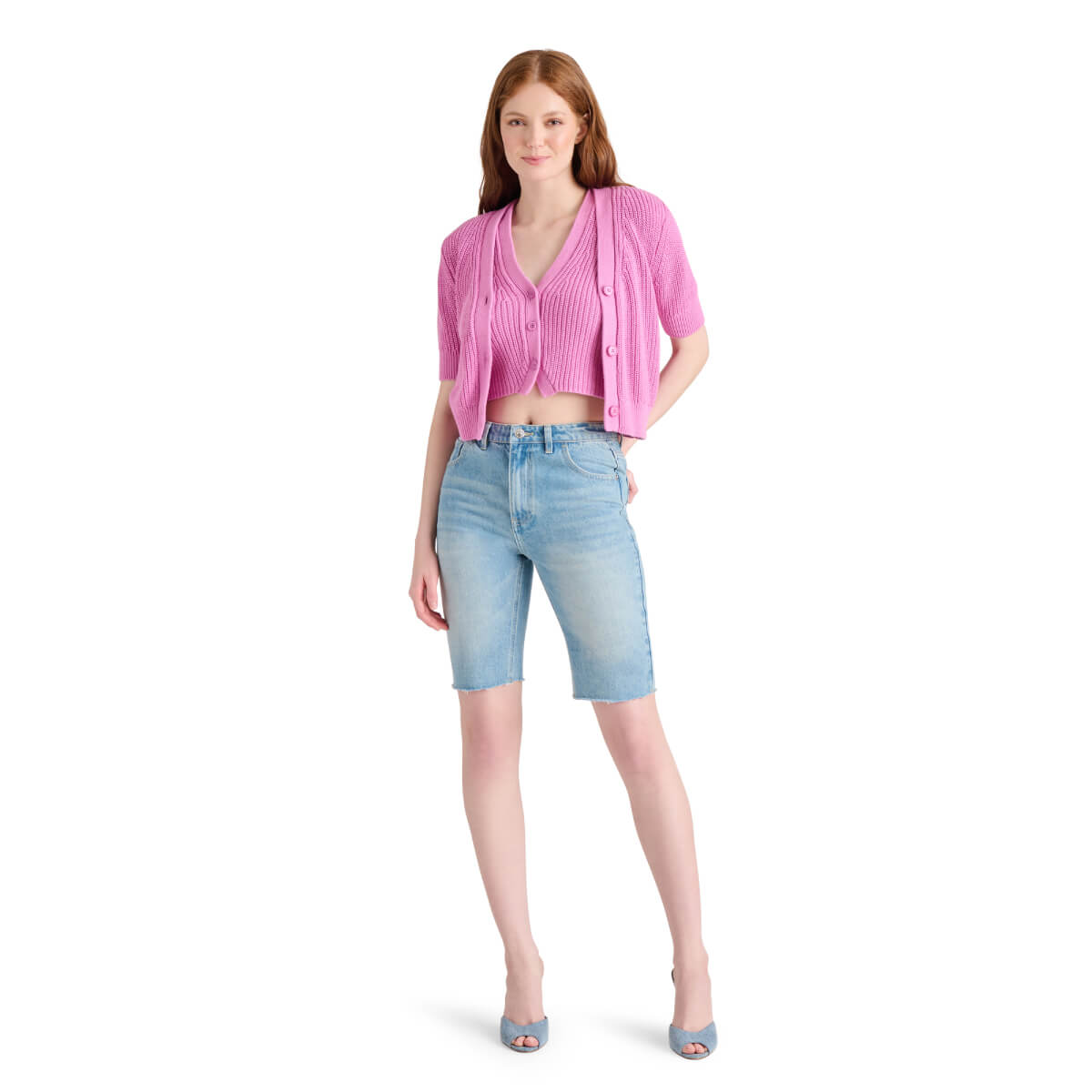 Steve Madden Janae Short Sleeve Cardigan pink front | MILK MONEY milkmoney.co | cute tops for women. trendy tops for women. cute blouses for women. stylish tops for women. pretty womens tops.