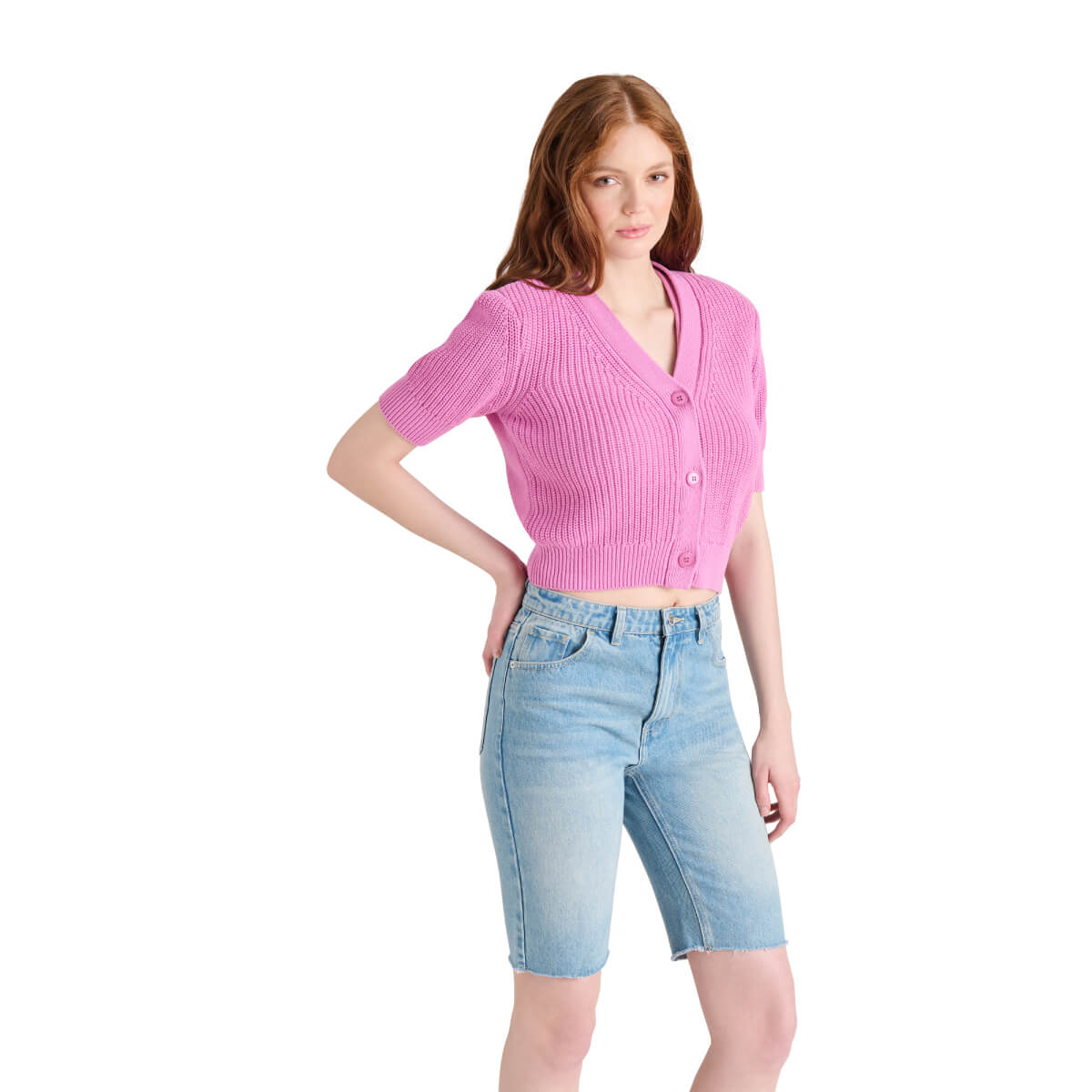 Steve Madden Janae Short Sleeve Cardigan pink side | MILK MONEY milkmoney.co | cute tops for women. trendy tops for women. cute blouses for women. stylish tops for women. pretty womens tops.
