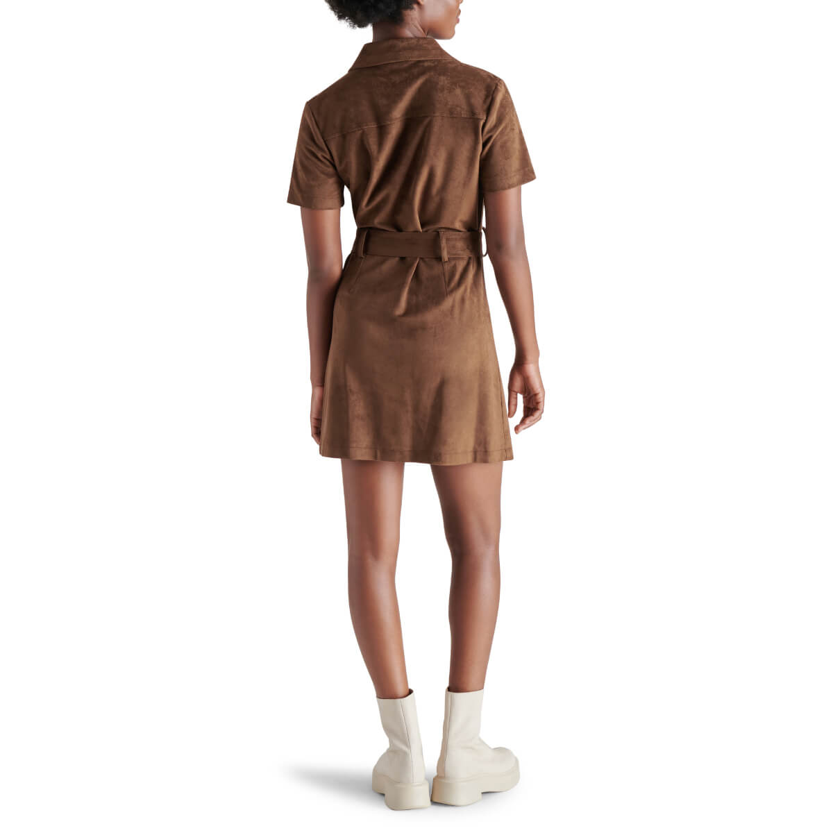 Steve Madden Jolene Faux-Suede Shirtdress brown back | MILK MONEY milkmoney.co | cute clothes for women. womens online clothing. trendy online clothing stores. womens casual clothing online. trendy clothes online. trendy women's clothing online. ladies online clothing stores. trendy women's clothing stores. cute female clothes.