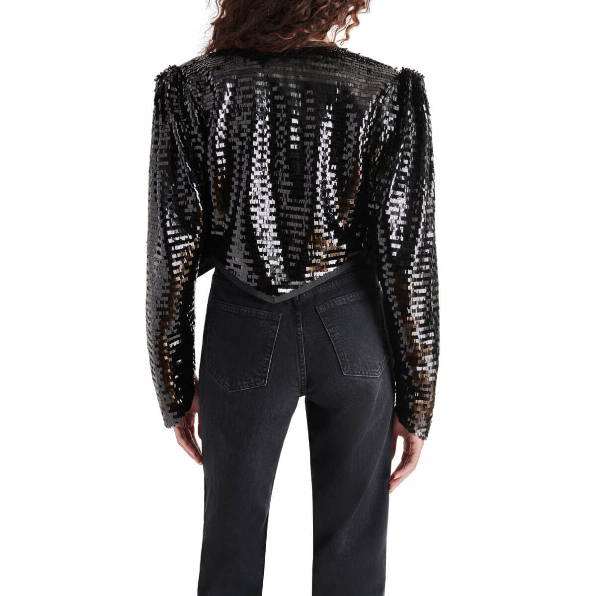 Steve Madden Juliet Sequins Jacket black back | MILK MONEY milkmoney.co | cute clothes for women. womens online clothing. trendy online clothing stores. womens casual clothing online. trendy clothes online. trendy women's clothing online. ladies online clothing stores. trendy women's clothing stores. cute female clothes.