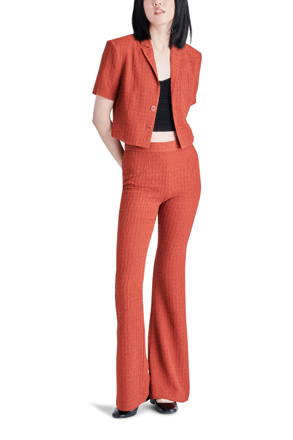 Steve Madden Kimmy High Rise Flared Pants caramel front | MILK MONEY milkmoney.co | cute pants, cute pants for women, cute summer pants for women.