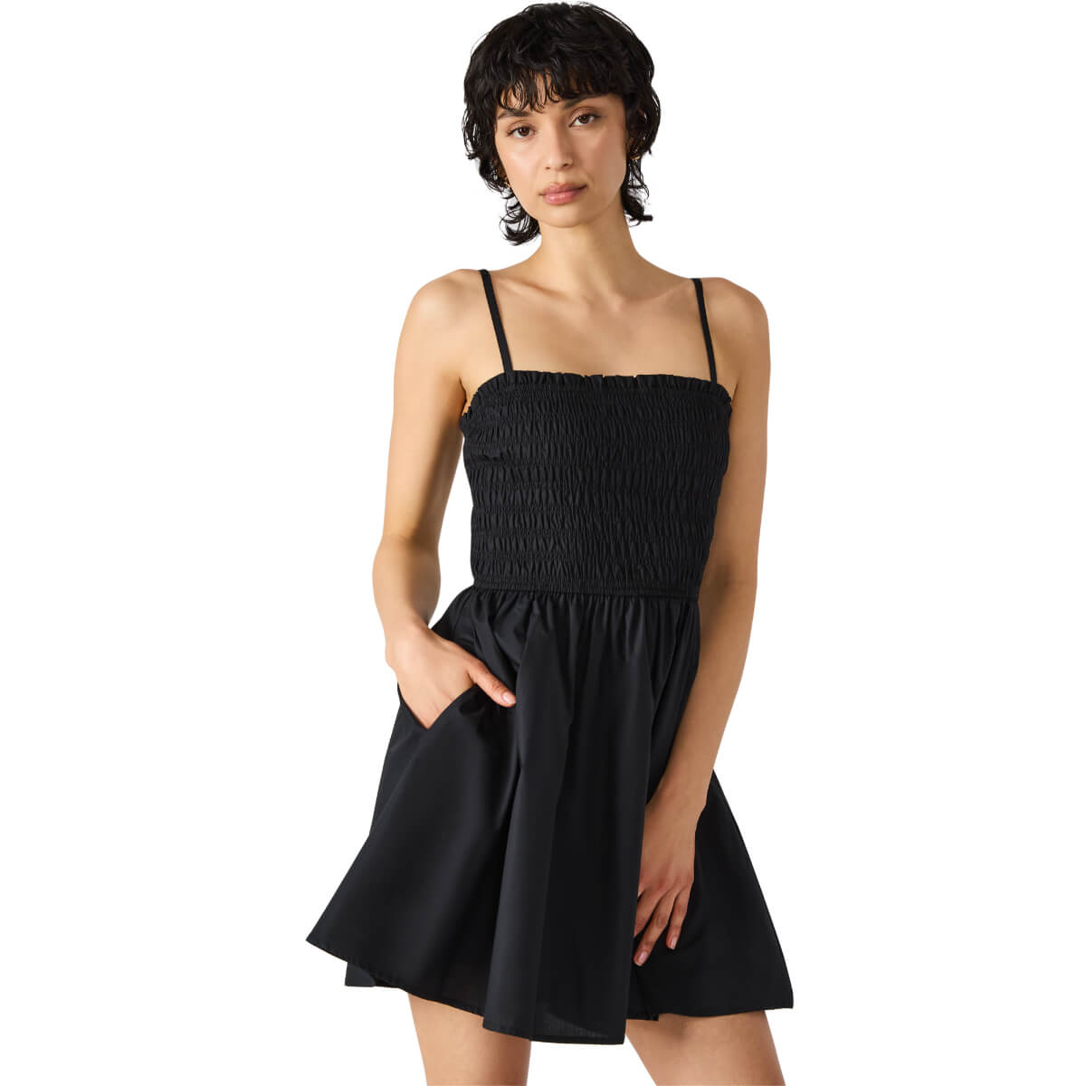 Steve Madden Lotty Smocked Fit & Flare Minidress black | MILK MONEY milkmoney.co | cute clothes for women. womens online clothing. trendy online clothing stores. womens casual clothing online. trendy clothes online. trendy women's clothing online. ladies online clothing stores. trendy women's clothing stores. cute female clothes.