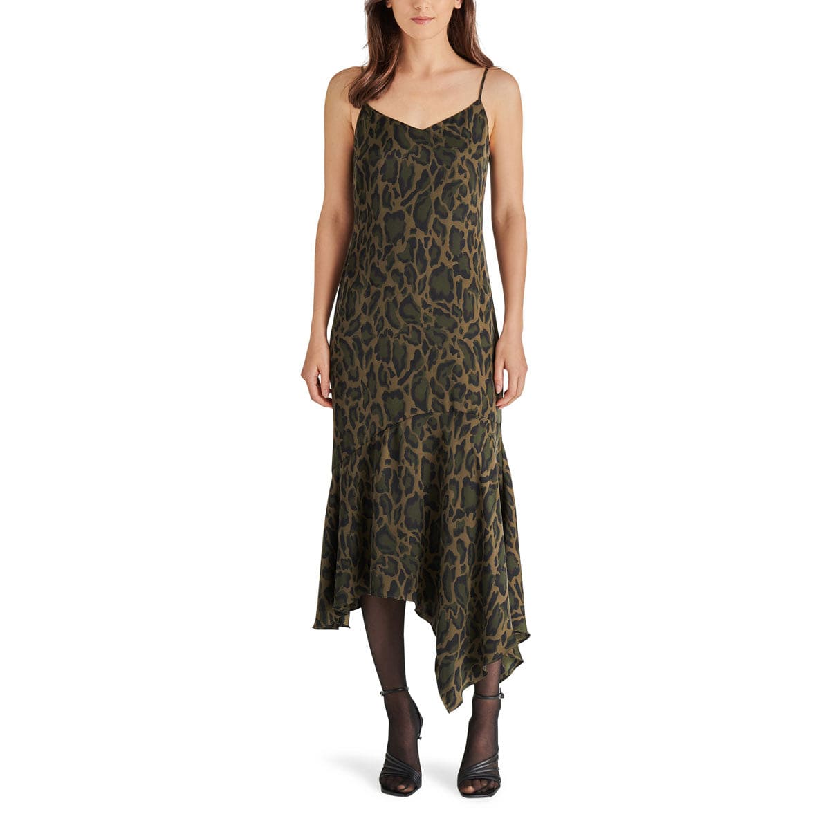 Steve Madden Lucille Leopard Print Satin Slipdress green front | MILK MONEY milkmoney.co | cute clothes for women. womens online clothing. trendy online clothing stores. womens casual clothing online. trendy clothes online. trendy women's clothing online. ladies online clothing stores. trendy women's clothing stores. cute female clothes.