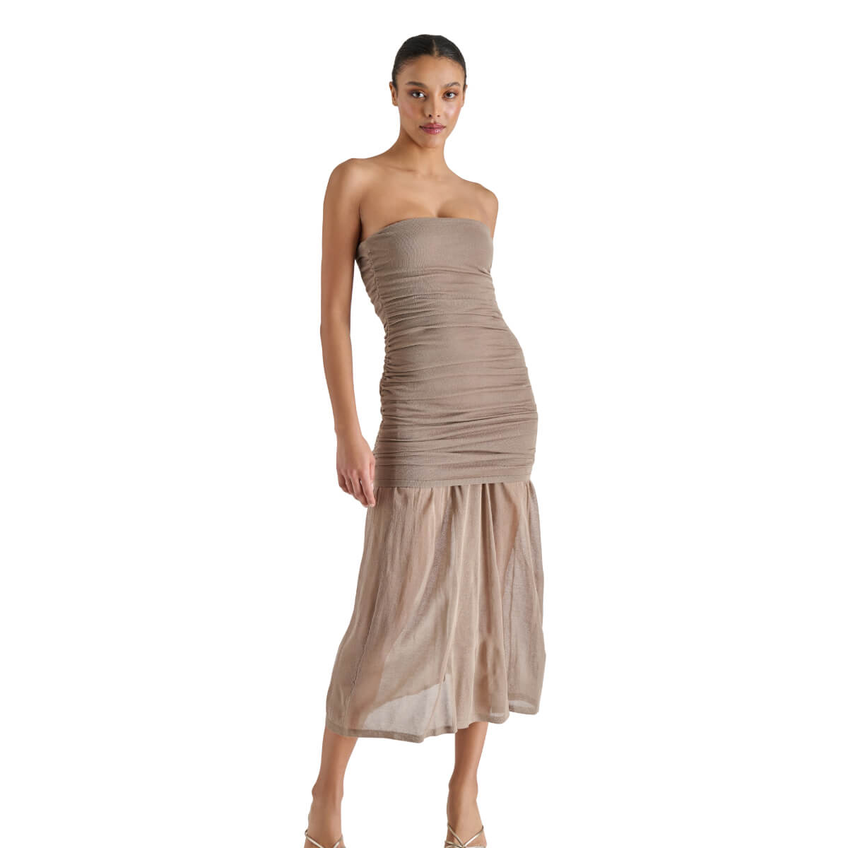 Steve Madden Lula Ruched Strapless Dress brown | MILK MONEY milkmoney.co | cute clothes for women. womens online clothing. trendy online clothing stores. womens casual clothing online. trendy clothes online. trendy women's clothing online. ladies online clothing stores. trendy women's clothing stores. cute female clothes.