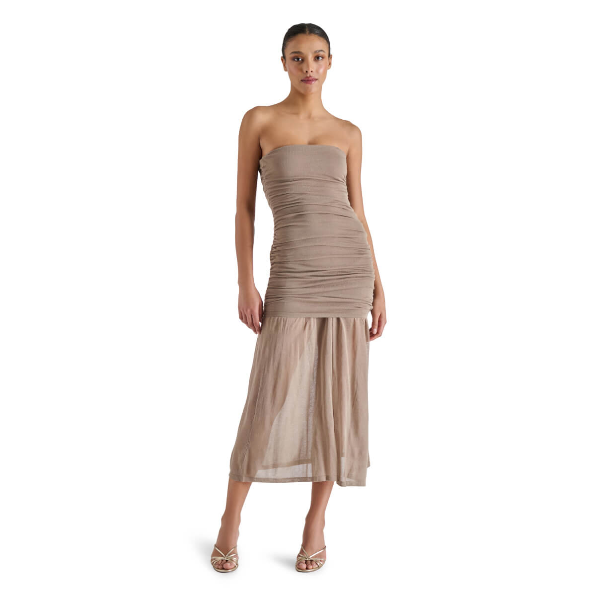 Steve Madden Lula Ruched Strapless Dress brown | MILK MONEY milkmoney.co | cute clothes for women. womens online clothing. trendy online clothing stores. womens casual clothing online. trendy clothes online. trendy women's clothing online. ladies online clothing stores. trendy women's clothing stores. cute female clothes.