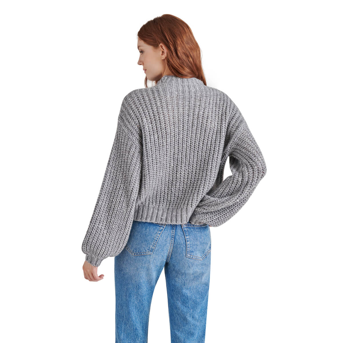 Steve Madden Martina Sequined Mock-Neck Sweater grey back | MILK MONEY milkmoney.co | cute clothes for women. womens online clothing. trendy online clothing stores. womens casual clothing online. trendy clothes online. trendy women's clothing online. ladies online clothing stores. trendy women's clothing stores. cute female clothes.