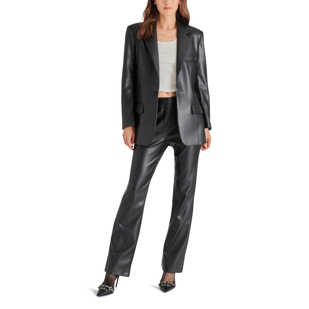 Steve Madden Mercer Faux Leather Pant black front | MILK MONEY milkmoney.co | cute pants for women. cute trendy pants.