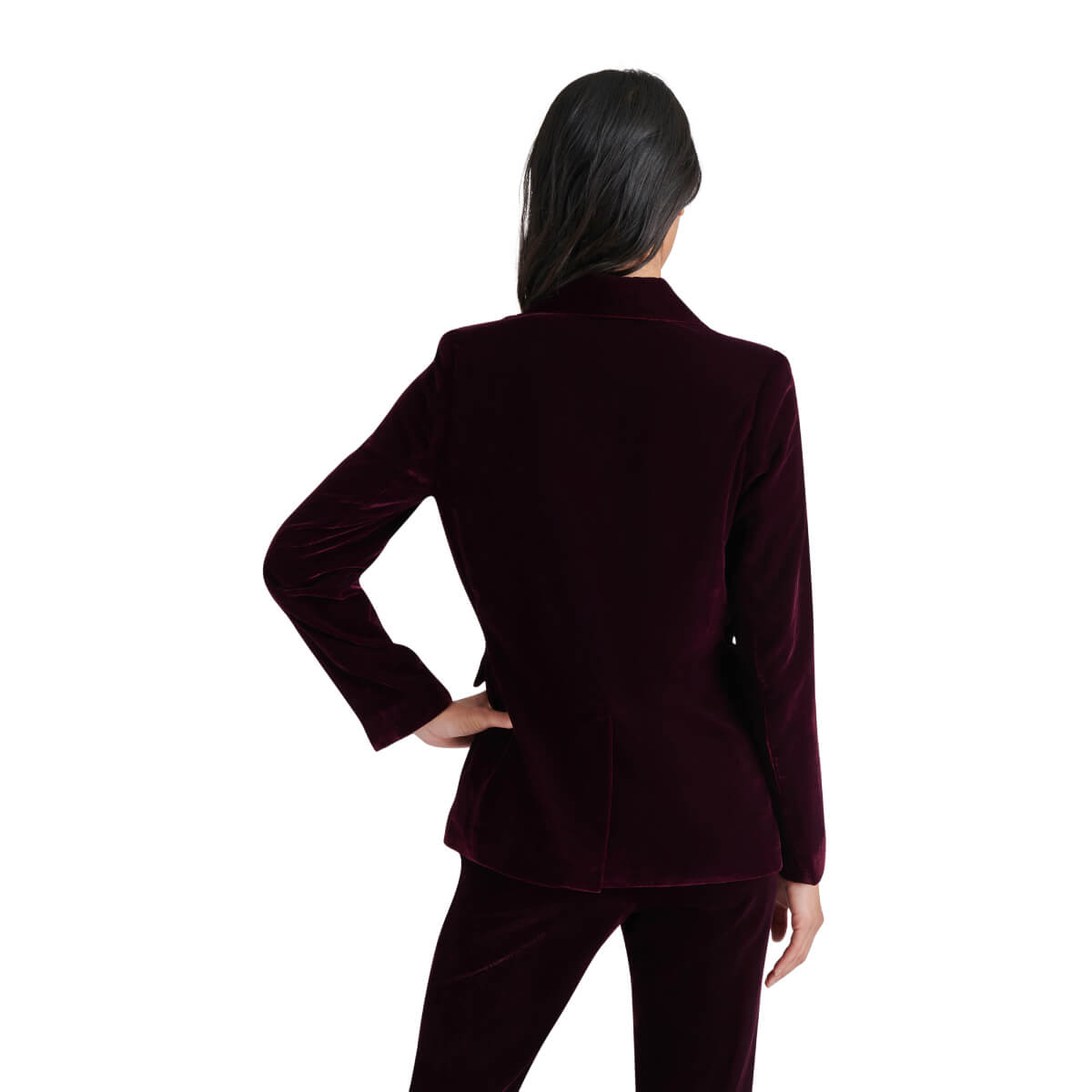 Steve Madden Merene Velvet Blazer wine back | MILK MONEY milkmoney.co | cute clothes for women. womens online clothing. trendy online clothing stores. womens casual clothing online. trendy clothes online. trendy women's clothing online. ladies online clothing stores. trendy women's clothing stores. cute female clothes.
