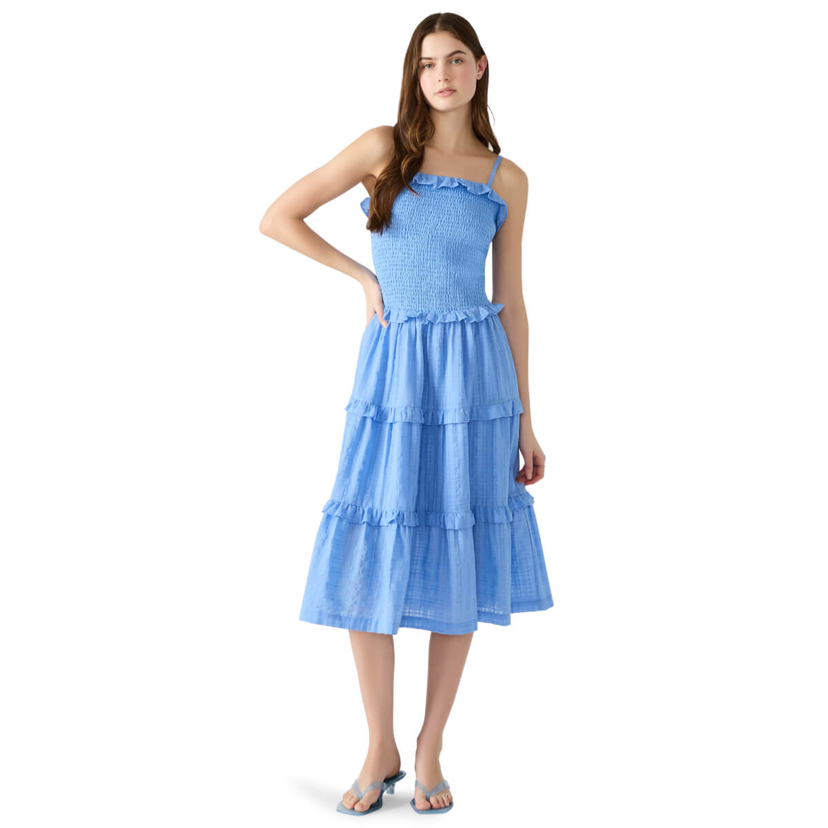 Steve Madden Nash Tiered Cotton Sundress blue front | MILK MONEY milkmoney.co | cute clothes for women. womens online clothing. trendy online clothing stores. womens casual clothing online. trendy clothes online. trendy women's clothing online. ladies online clothing stores. trendy women's clothing stores. cute female clothes.