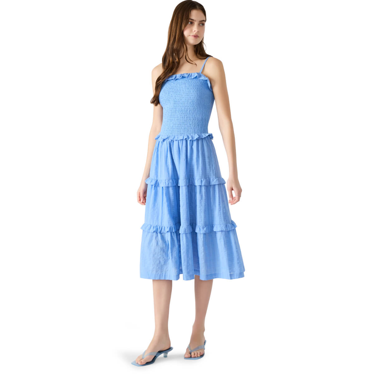 Steve Madden Nash Tiered Cotton Sundress blue front | MILK MONEY milkmoney.co | cute clothes for women. womens online clothing. trendy online clothing stores. womens casual clothing online. trendy clothes online. trendy women's clothing online. ladies online clothing stores. trendy women's clothing stores. cute female clothes.