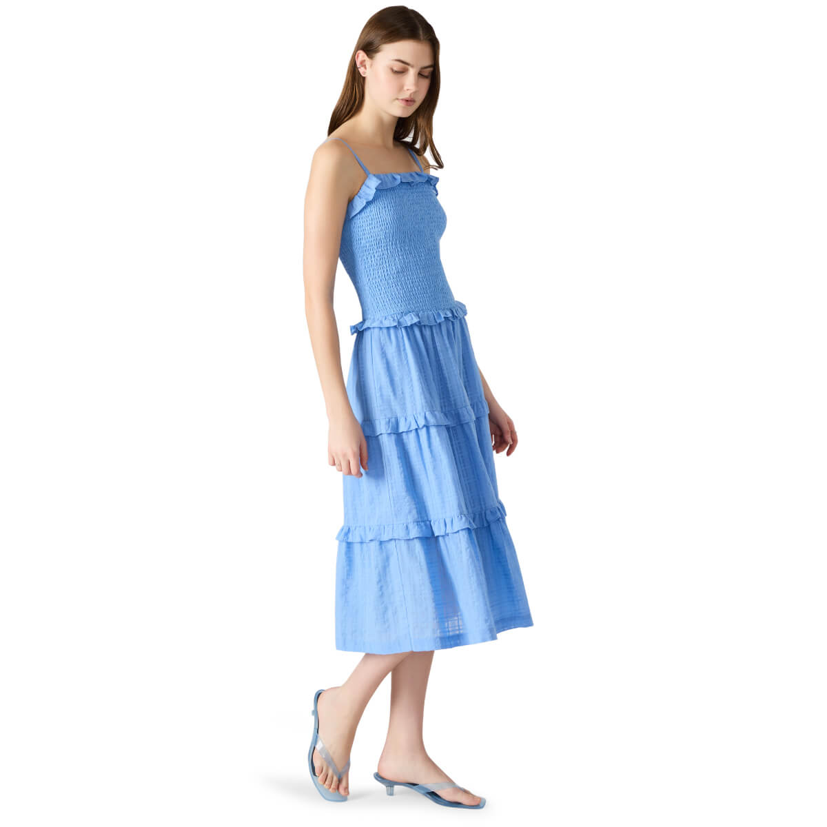 Steve Madden Nash Tiered Cotton Sundress blue front | MILK MONEY milkmoney.co | cute clothes for women. womens online clothing. trendy online clothing stores. womens casual clothing online. trendy clothes online. trendy women's clothing online. ladies online clothing stores. trendy women's clothing stores. cute female clothes.
