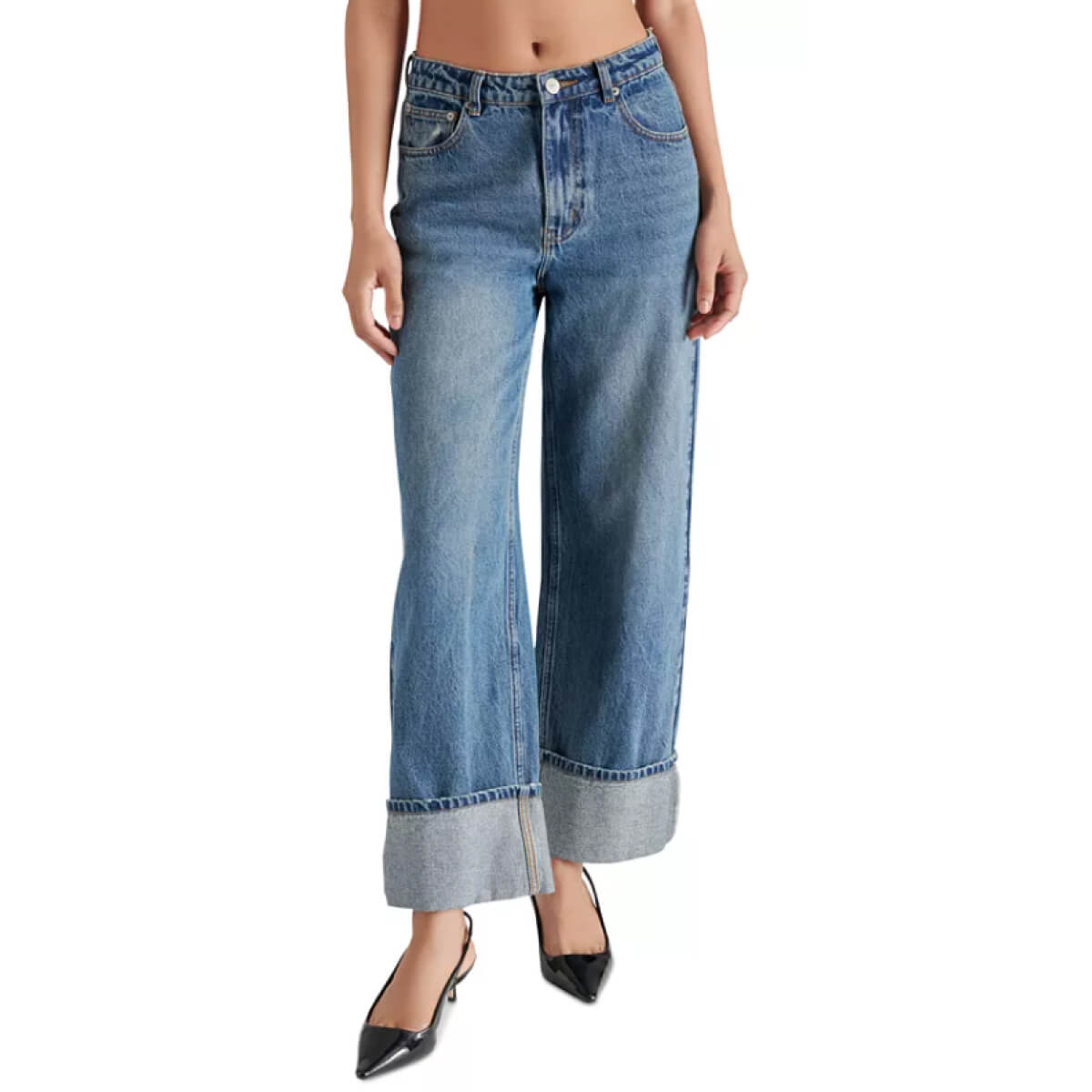 Steve Madden Noelie Wide Leg Denim Pants blue front | MILK MONEY milkmoney.co | cute clothes for women. womens online clothing. trendy online clothing stores. womens casual clothing online. trendy clothes online. trendy women's clothing online. ladies online clothing stores. trendy women's clothing stores. cute female clothes.