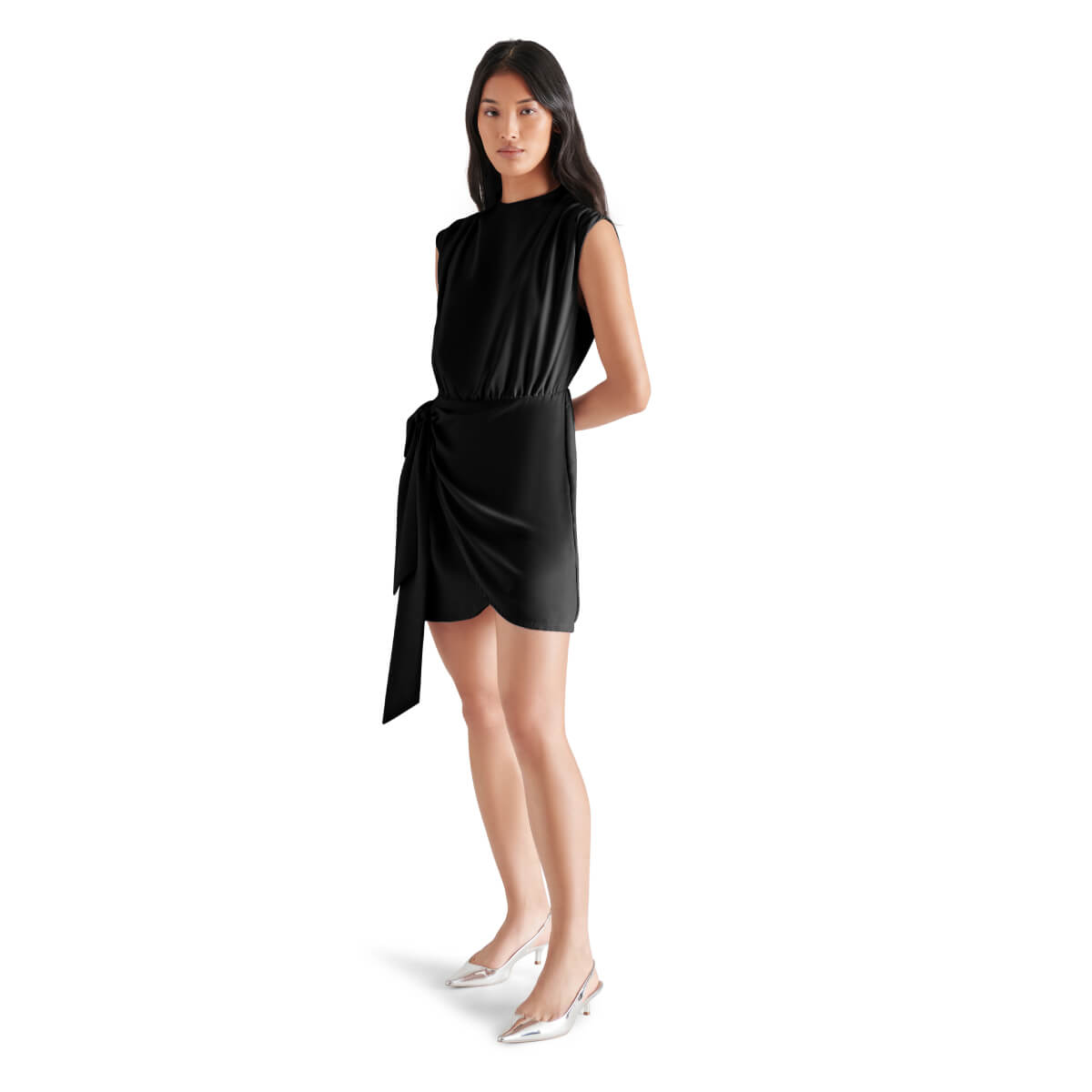 Steve Madden Noella Draped Mini Dress black front | MILK MONEY milkmoney.co | cute clothes for women. womens online clothing. trendy online clothing stores. womens casual clothing online. trendy clothes online. trendy women's clothing online. ladies online clothing stores. trendy women's clothing stores. cute female clothes.