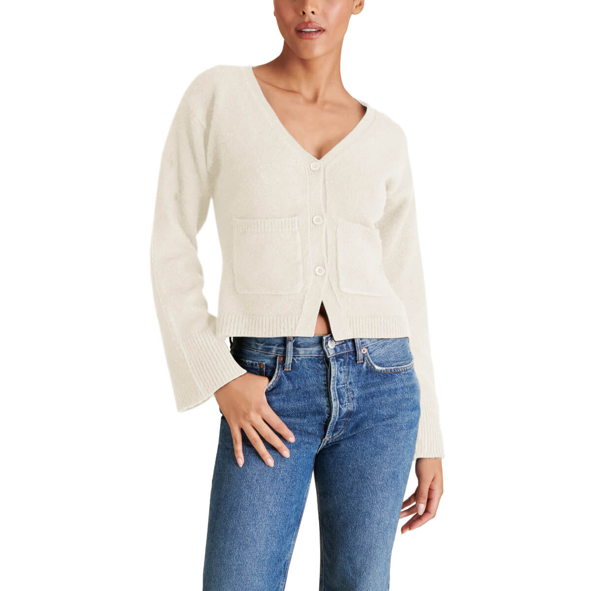 Steve Madden Odelia Knit Cardigan wthite front | MILK MONEY milkmoney.co | cute tops for women. trendy tops for women. cute blouses for women. stylish tops for women. pretty womens tops.