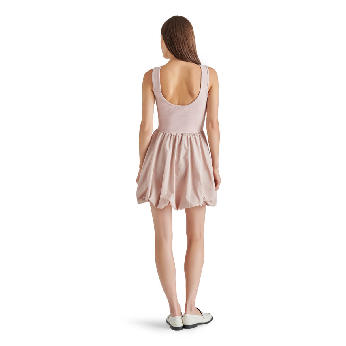 Steve Madden Palermo Mixed Media Bubble Hem Dress pink back | MILK MONEY milkmoney.co | cute clothes for women. womens online clothing. trendy online clothing stores. womens casual clothing online. trendy clothes online. trendy women's clothing online. ladies online clothing stores. trendy women's clothing stores. cute female clothes.