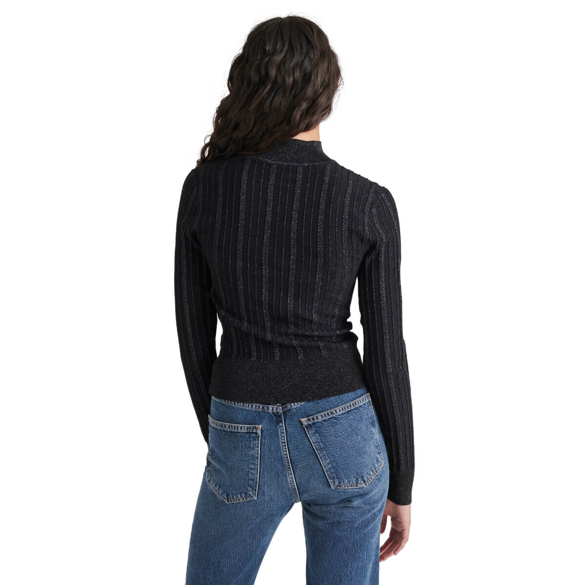 Steve Madden Pamela Metallic Cable-Knit Sweater black back | MILK MONEY milkmoney.co | cute tops for women. trendy tops for women. cute blouses for women. stylish tops for women. pretty womens tops.