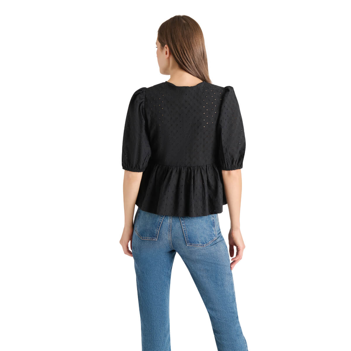 Steve Madden Paula Eyelet Tie Front Top black back | MILK MONEY milkmoney.co | cute tops for women. trendy tops for women. cute blouses for women. stylish tops for women. pretty womens tops.