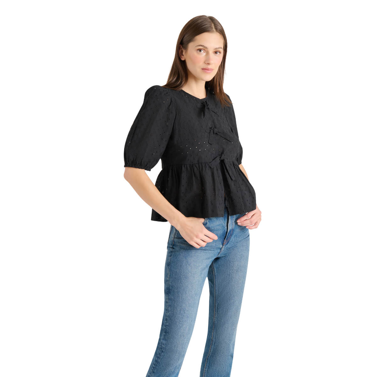 Steve Madden Paula Eyelet Tie Front Top black side | MILK MONEY milkmoney.co | cute tops for women. trendy tops for women. cute blouses for women. stylish tops for women. pretty womens tops.