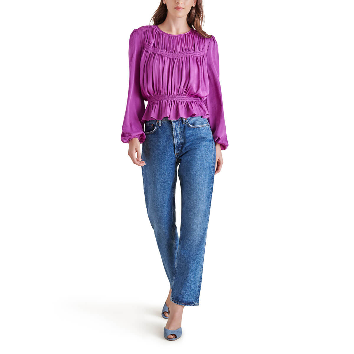 Steve Madden Pyper Ruffle Hem Blouse purple front | MILK MONEY milkmoney.co | cute tops for women. trendy tops for women. cute blouses for women. stylish tops for women. pretty womens tops.