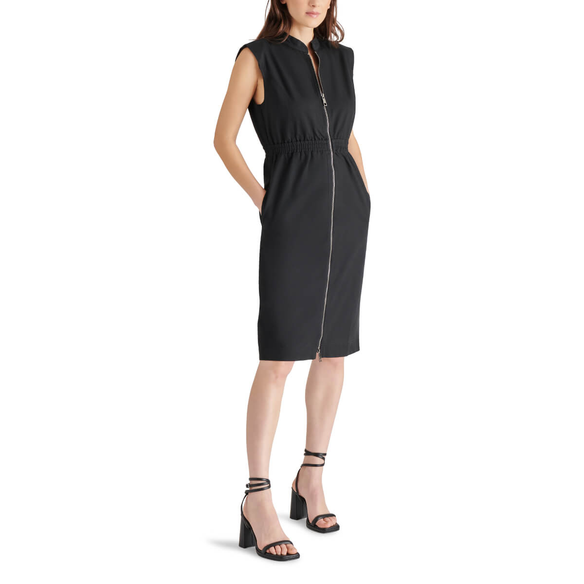 Steve Madden Rey Zip-Front Dress black front | MILK MONEY milkmoney.co | cute clothes for women. womens online clothing. trendy online clothing stores. womens casual clothing online. trendy clothes online. trendy women's clothing online. ladies online clothing stores. trendy women's clothing stores. cute female clothes.