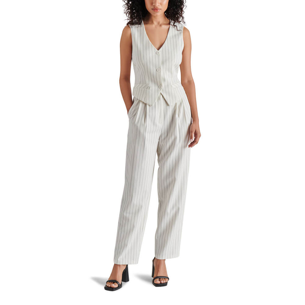 Steve Madden Rumi Pinstripe Pants white front | MILK MONEY milkmoney.co | cute pants for women. cute trendy pants.