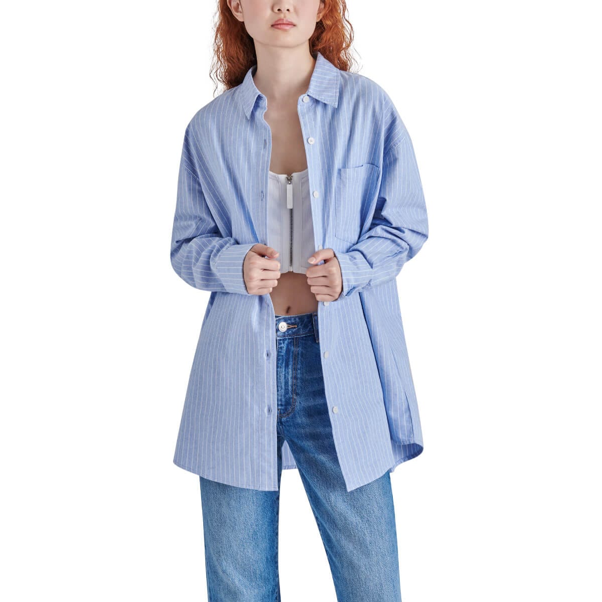 Steve Madden Safia Top blue front | MILK MONEY milkmoney.co | cute tops for women. trendy tops for women. cute blouses for women. stylish tops for women. pretty womens tops.