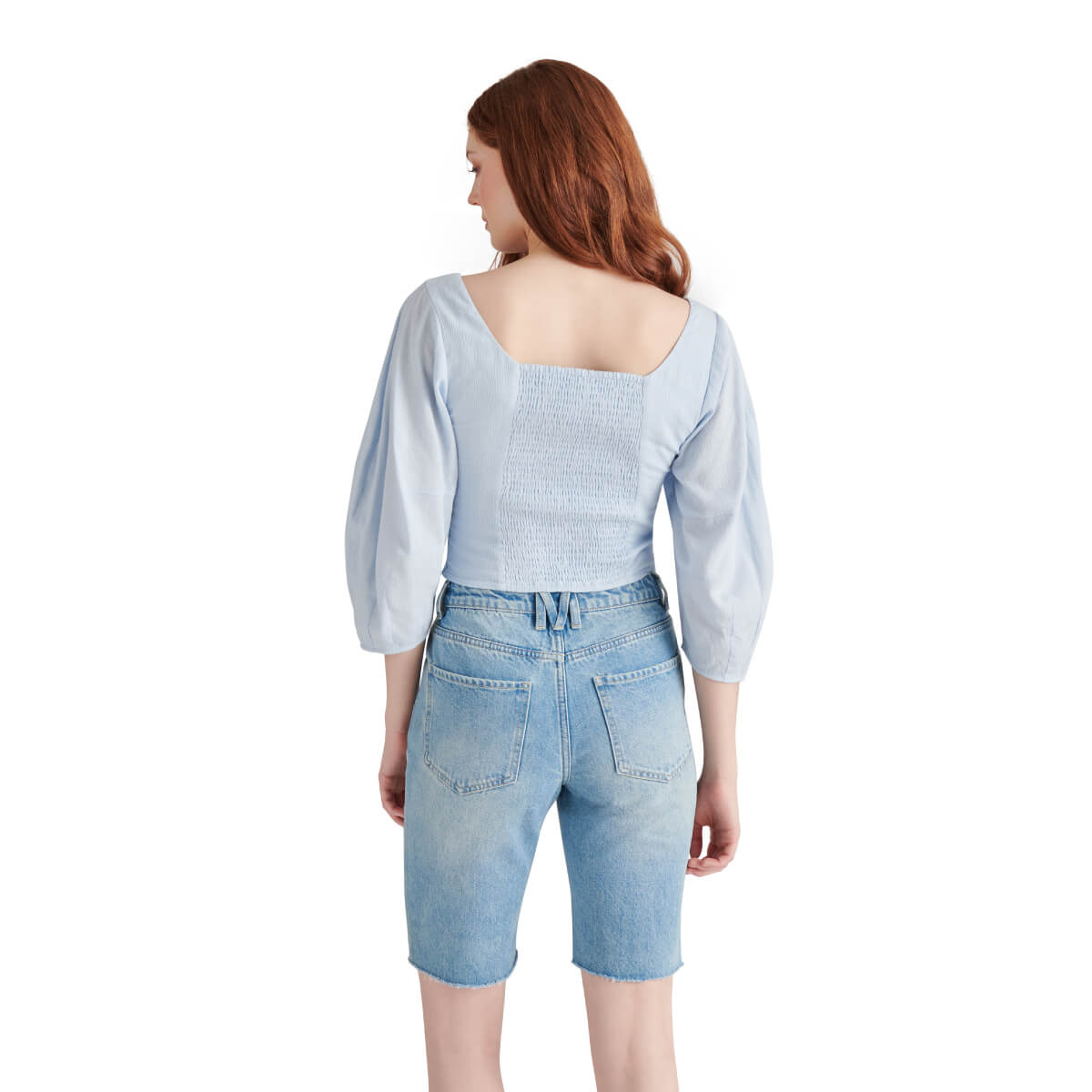 Steve Madden Shy Top blue back | MILK MONEY milkmoney.co | cute tops for women. trendy tops for women. cute blouses for women. stylish tops for women. pretty womens tops.