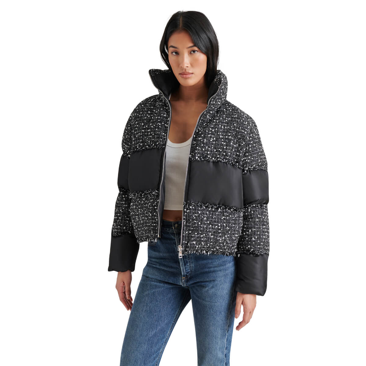 Steve Madden Snowdrop Puffer Jacket black front | MILK MONEY milkmoney.co | cute jackets for women. cute coats. cool jackets for women. stylish jackets for women. trendy jackets for women. trendy womens coats.