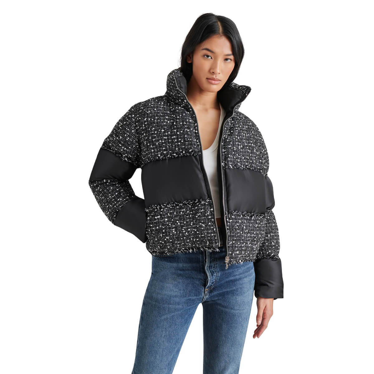 Steve Madden Snowdrop Puffer Jacket black front | MILK MONEY milkmoney.co | cute jackets for women. cute coats. cool jackets for women. stylish jackets for women. trendy jackets for women. trendy womens coats.