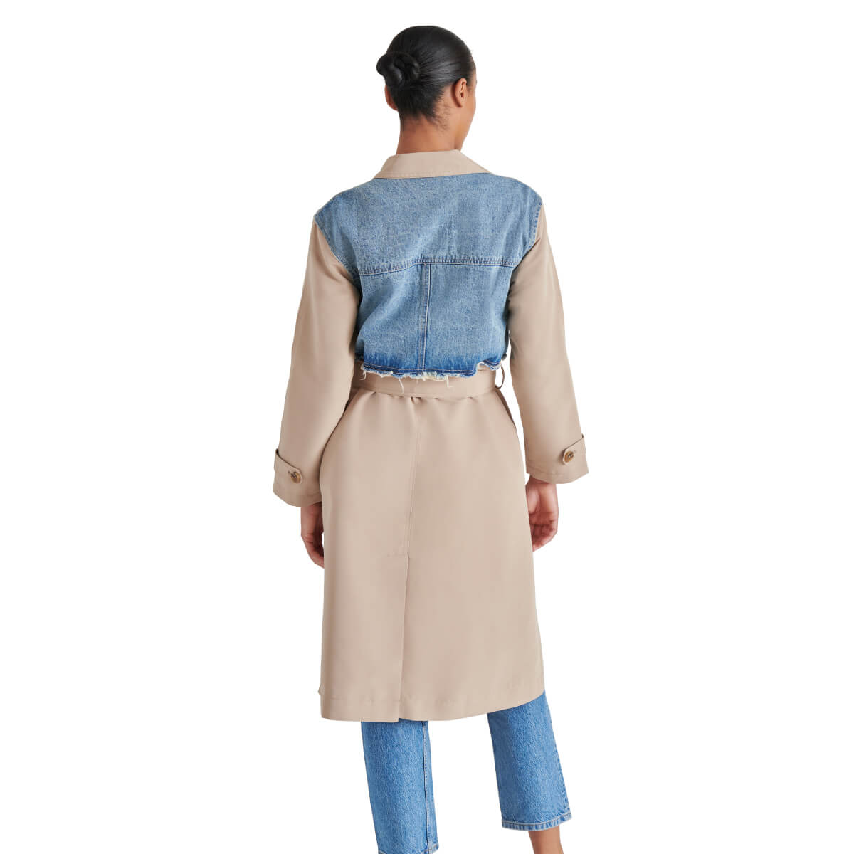 Steve Madden Soraya Mixed Media Coat back brown | MILK MONEY milkmoney.co | cute jackets for women. cute coats. cool jackets for women. stylish jackets for women. trendy jackets for women. trendy womens coats.