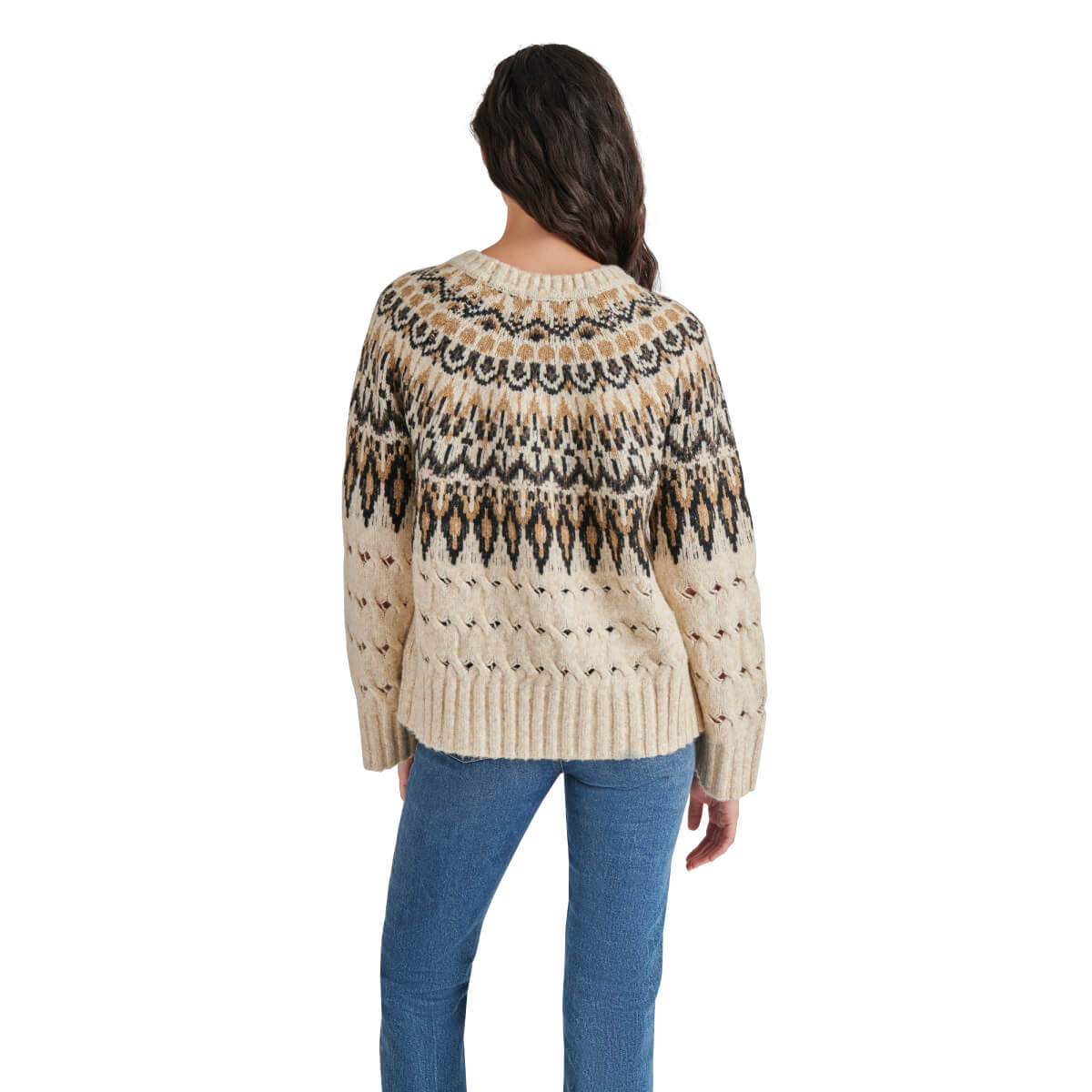 Steve Madden Suzette Cable Knit Fair Isle Sweater ivory back | MILK MONEY milkmoney.co | cute tops for women. trendy tops for women. cute blouses for women. stylish tops for women. pretty womens tops.