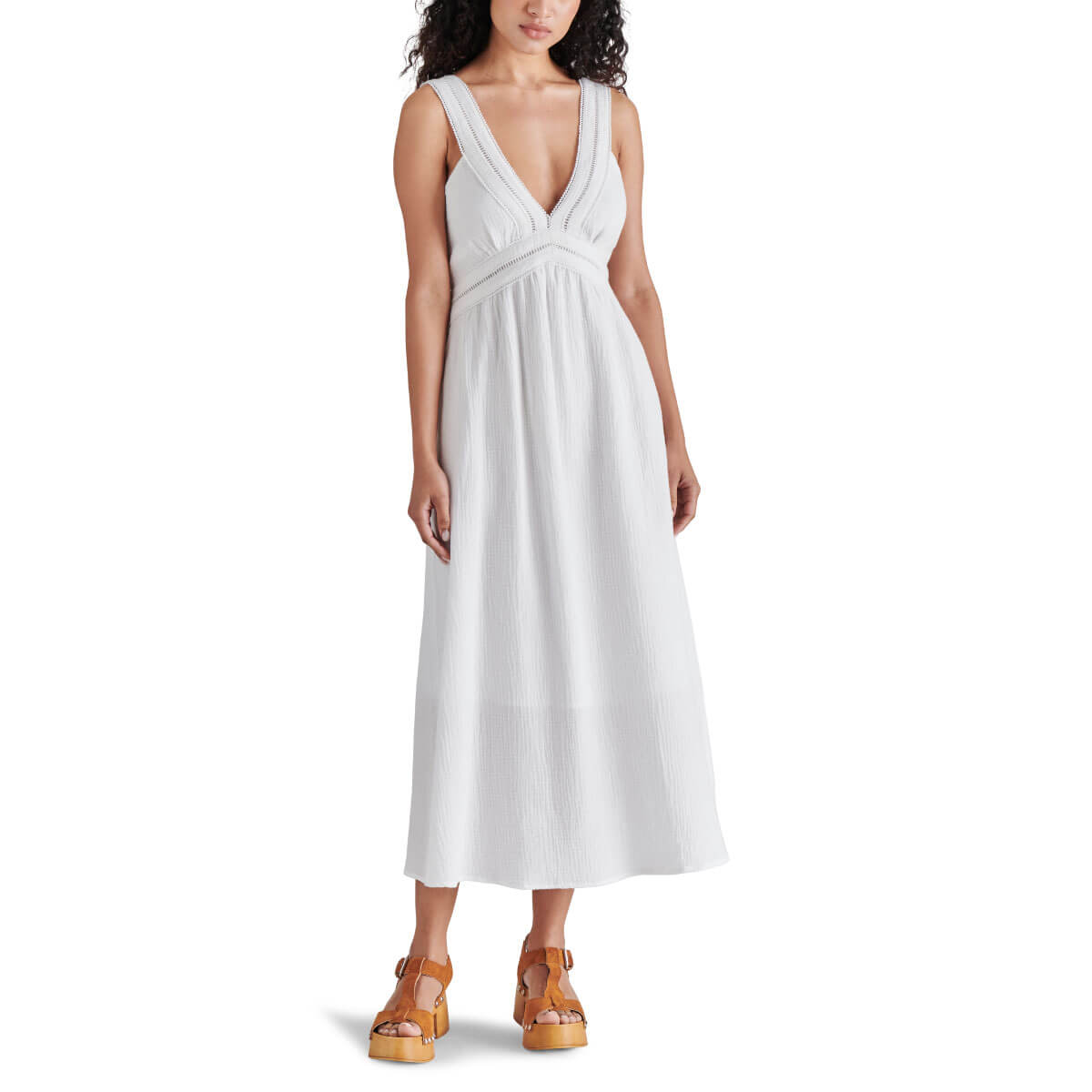 Steve Madden Taryn Lace Trim V-Neck Sleeveless Midi Dress