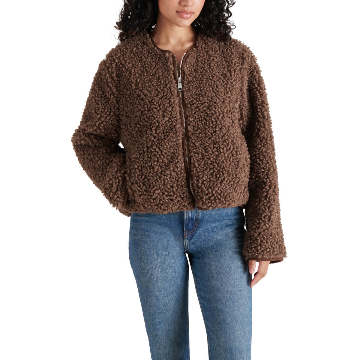 Steve Madden Teddy Sherpa Jacket brown front | MILK MONEY milkmoney.co | cute jackets for women. cute coats. cool jackets for women. stylish jackets for women. trendy jackets for women. trendy womens coats.