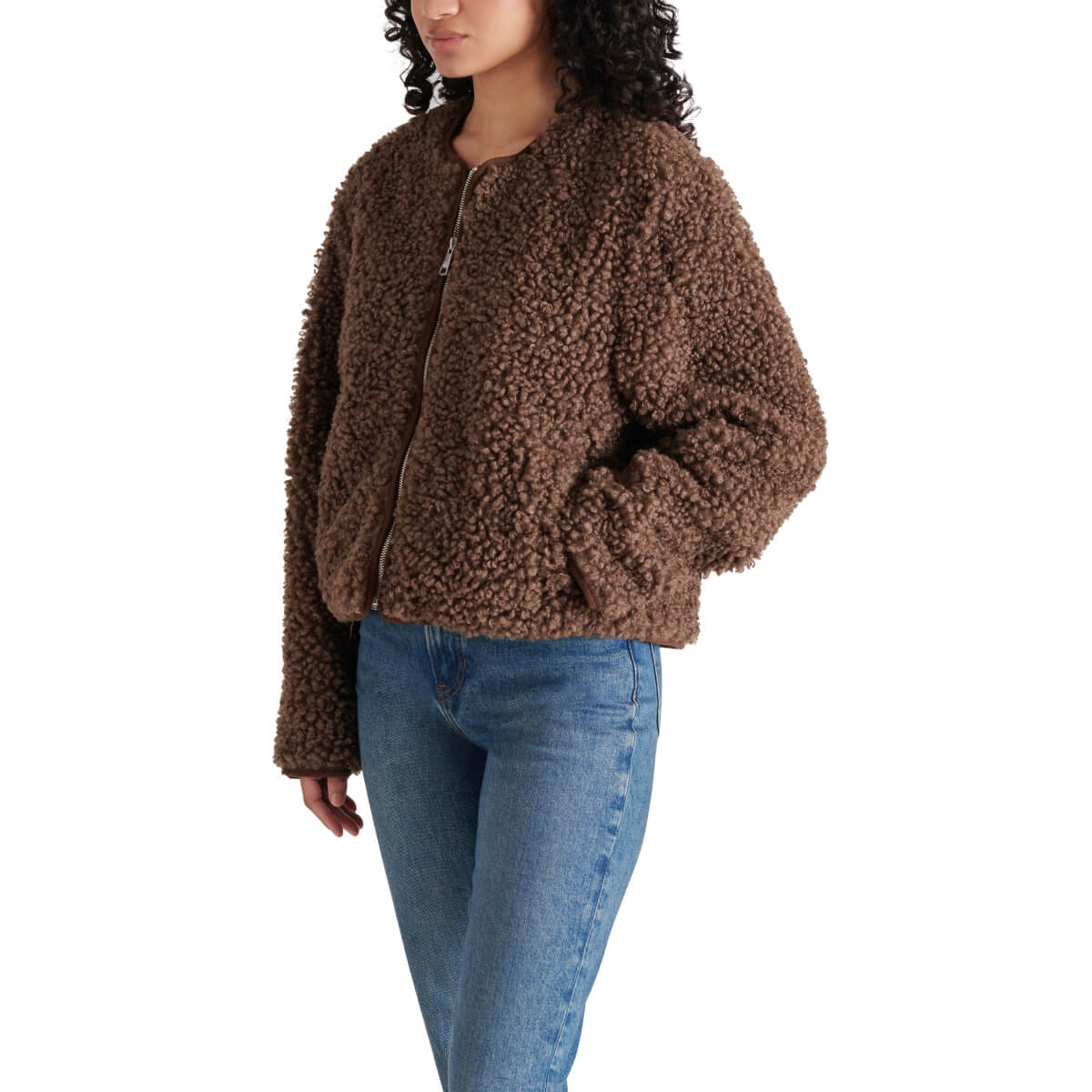 Steve Madden Teddy Sherpa Jacket brown side | MILK MONEY milkmoney.co | cute jackets for women. cute coats. cool jackets for women. stylish jackets for women. trendy jackets for women. trendy womens coats.