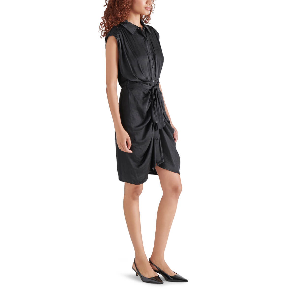 Steve Madden Toria Tie Front Shirtdress black side | MILK MONEY milkmoney.co | cute clothes for women. womens online clothing. trendy online clothing stores. womens casual clothing online. trendy clothes online. trendy women's clothing online. ladies online clothing stores. trendy women's clothing stores. cute female clothes.