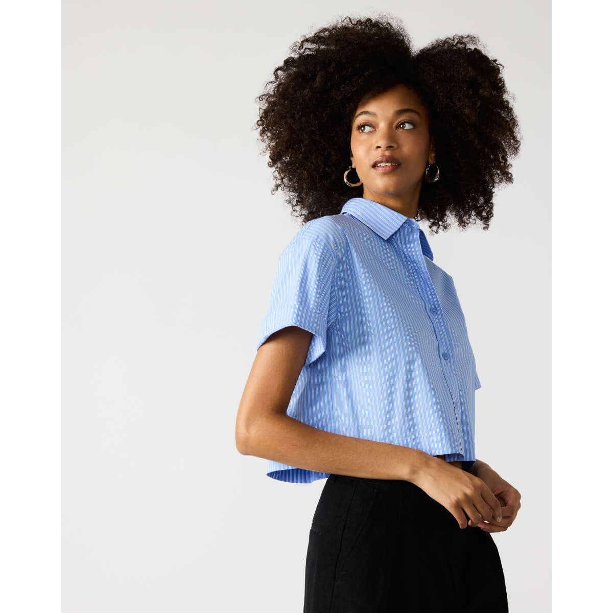 Steve Madden Tula Stripe Short Sleeve Top blue side | MILK MONEY milkmoney.co | cute tops for women. trendy tops for women. cute blouses for women. stylish tops for women. pretty womens tops.