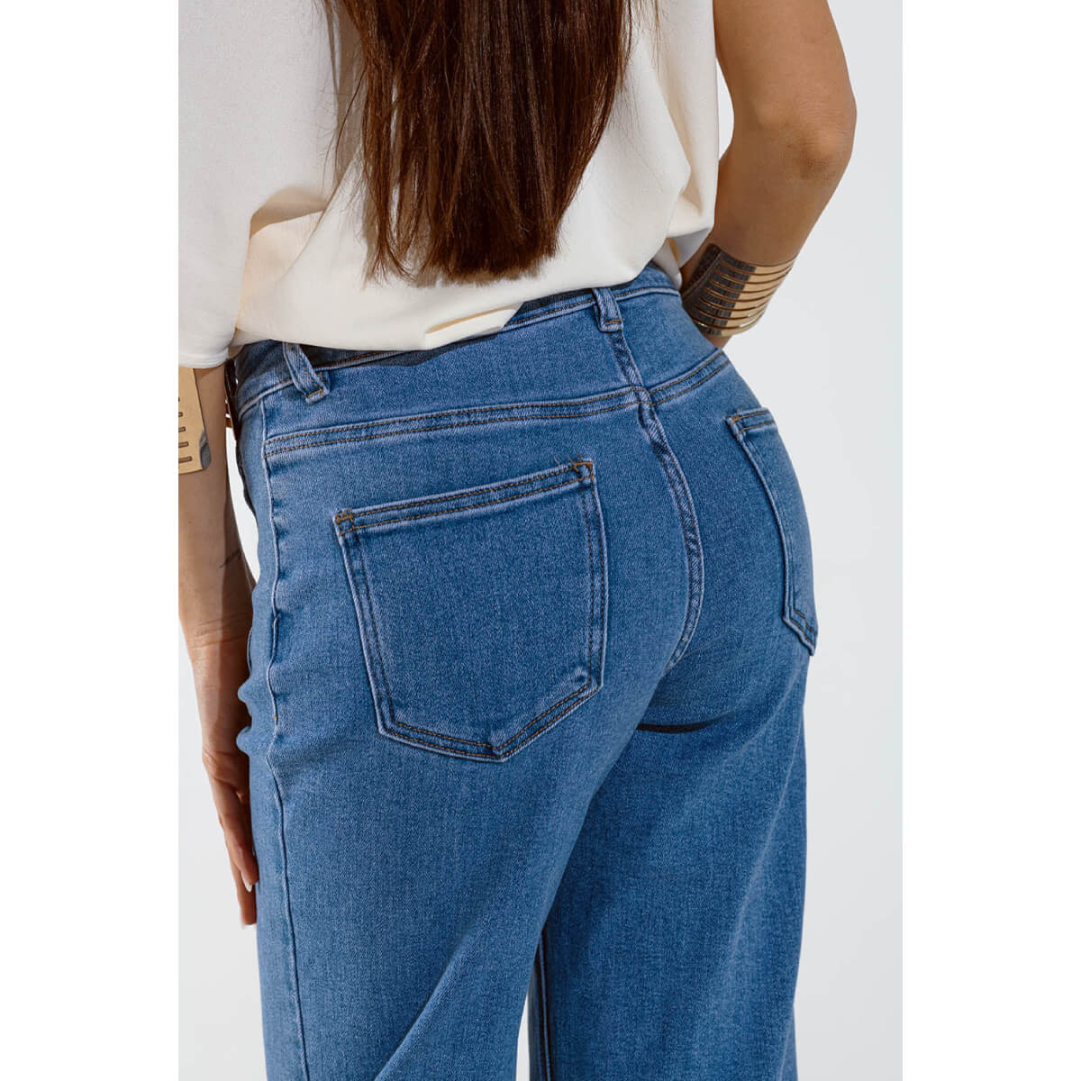 Straight Leg Marine Style High Rise Jean blue back | MILK MONEY milkmoney.co | cute clothes for women. womens online clothing. trendy online clothing stores. womens casual clothing online. trendy clothes online. trendy women's clothing online. ladies online clothing stores. trendy women's clothing stores. cute female clothes.