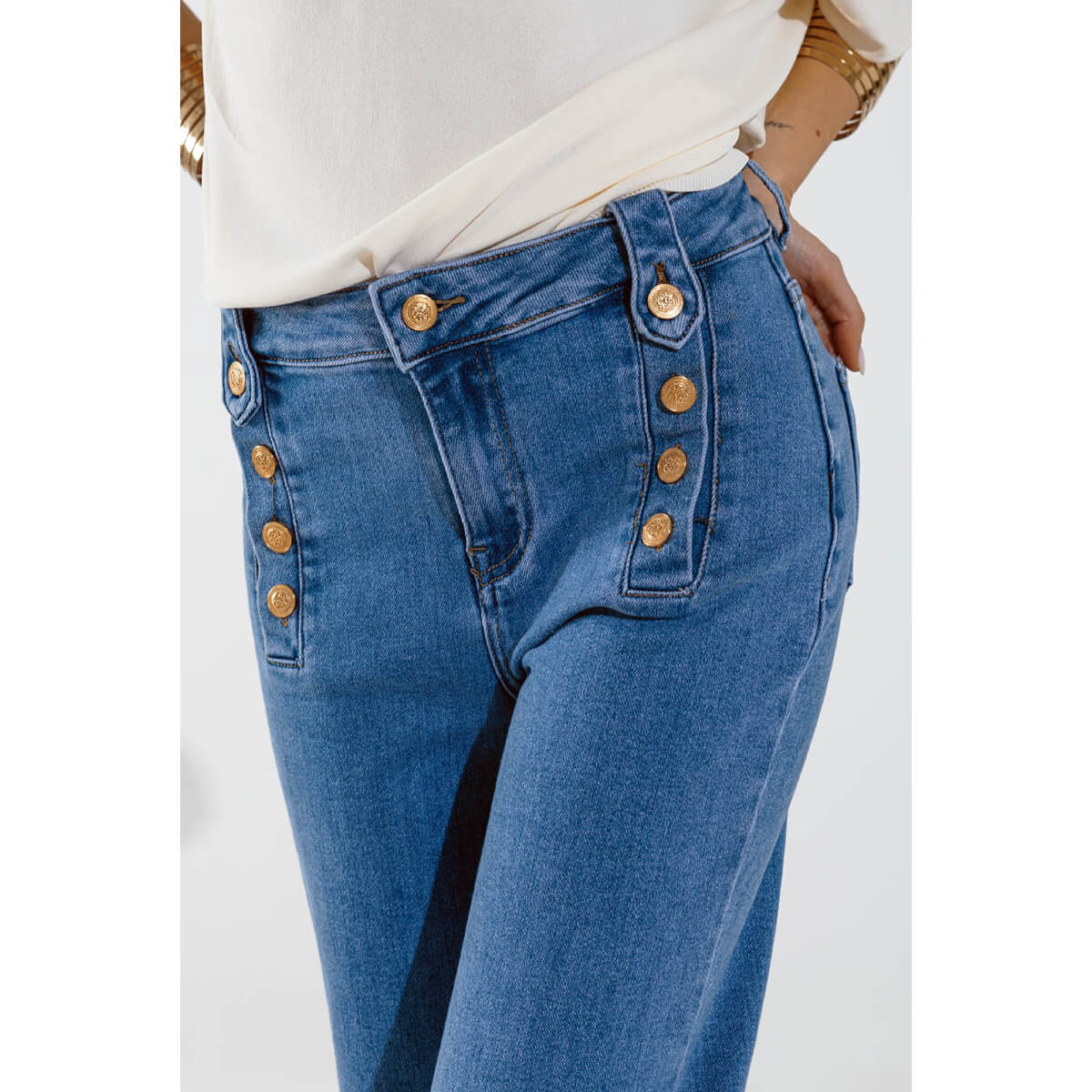 Straight Leg Marine Style High Rise Jean blue front | MILK MONEY milkmoney.co | cute clothes for women. womens online clothing. trendy online clothing stores. womens casual clothing online. trendy clothes online. trendy women's clothing online. ladies online clothing stores. trendy women's clothing stores. cute female clothes.